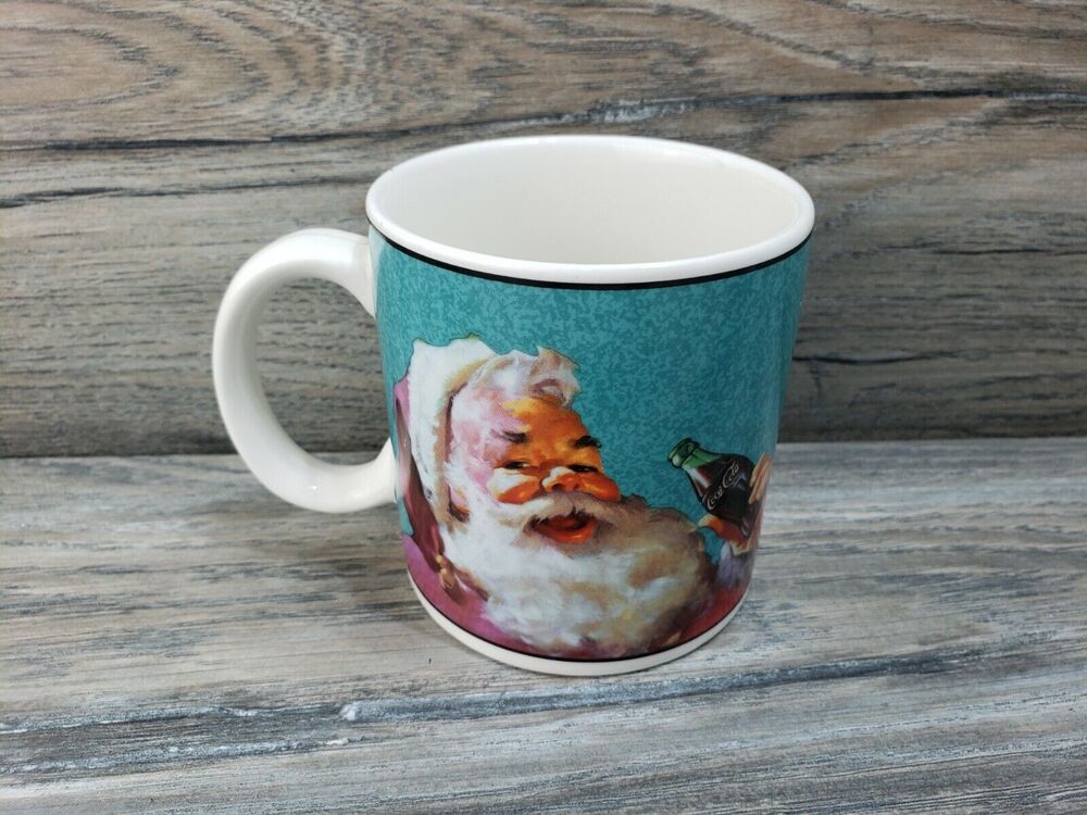 Sakura Coca Cola Santa Smiles Green Stoneware Coffee Mug Christmas Santa